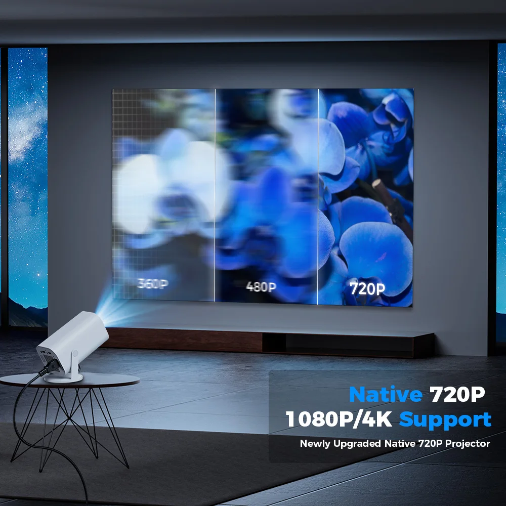 Inteligentny Mini Przenośny Projektor 4K Android 11.0 720P Native 1280*720P Dual WIFI6 BT5.0 Projektor Kino na Zewnątrz Automatyczna Korekcja Keystone
