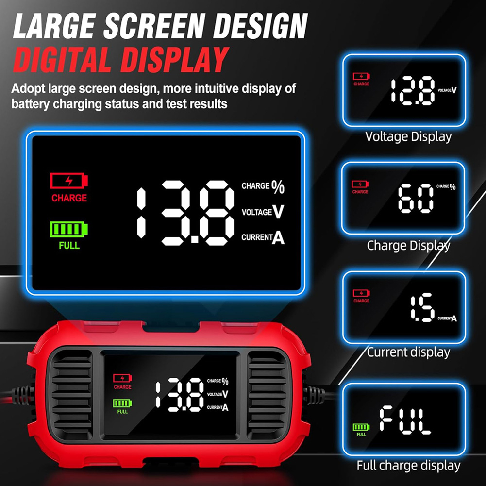 12V 2A Auto-acculader Digitaal display Slimme batterijoplaadtool Batterij-druppellader Onderhouder voor auto-vrachtwagenbatterij