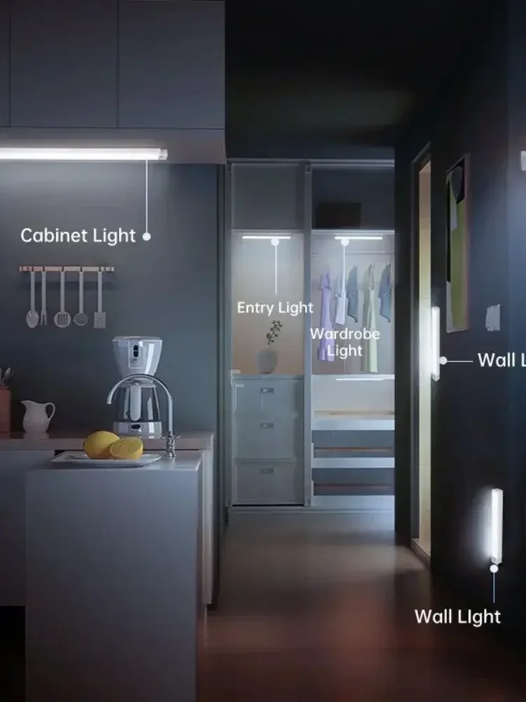 Rechargeable Light Cabinet Wardrobe Lamp Motion Sensor Light Wireless LED Night Light TypeC  Staircase Backlight For Kitchen LED