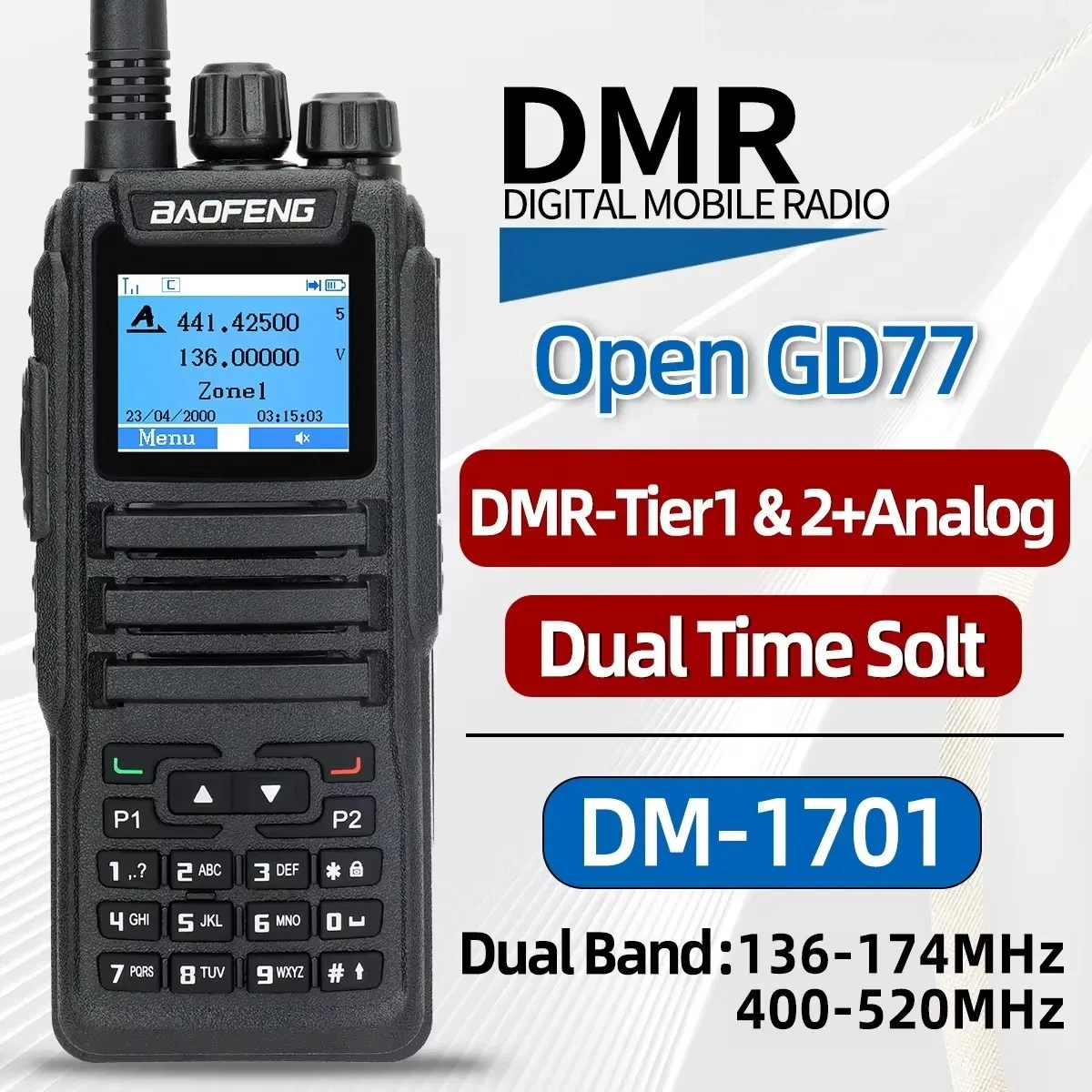 DMR DM 1701 Digitale Walkie Talkie Dual Mode Analoge Bidirectionele Radio Open GD77 Dual Time Slot Tier 1 + 2 Ham Radio DR 1801