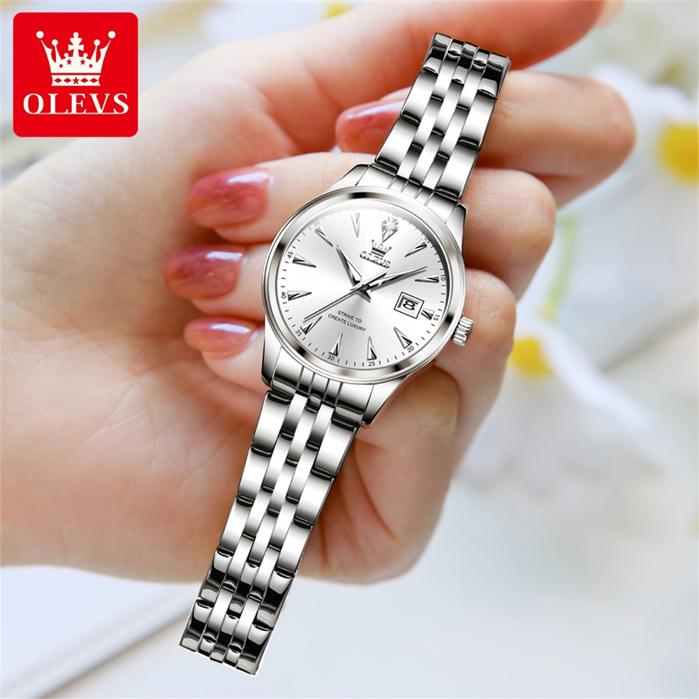 OLEVS-reloj de cuarzo de acero inoxidable para hombre y mujer, cronógrafo de Pulsera Original, resistente al agua, para pareja