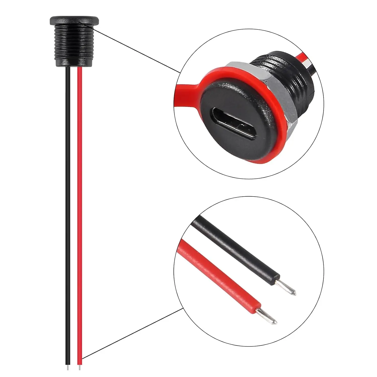 8/16 Uds tipo C hembra 2 pines tipo C conector hembra conector impermeable puerto de carga hembra 3A USB-C enchufe del cargador