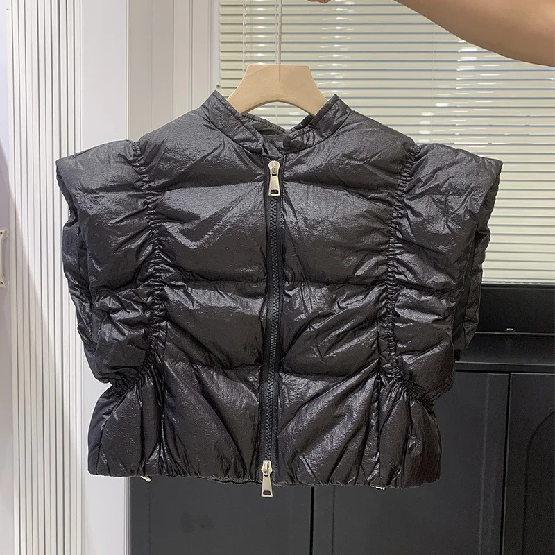 Chaleco de chaqueta ultracorta sin mangas, chaleco de moda, chaleco de pliegues gruesos, personalidad, coreano, nuevo