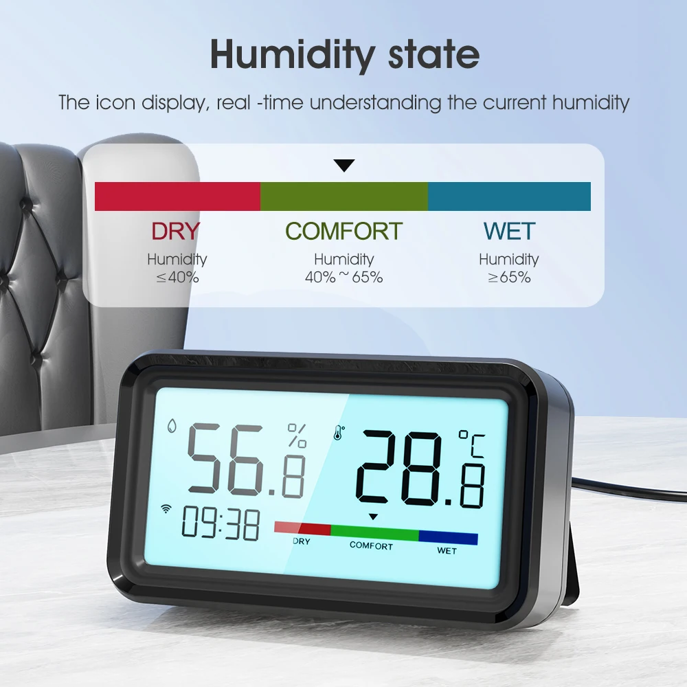 Tuya Zigbee-Sensor de temperatura y humedad, dispositivo con retroiluminación, aplicación Smart Life, higrómetro, termómetro, funciona con Alexa y Google