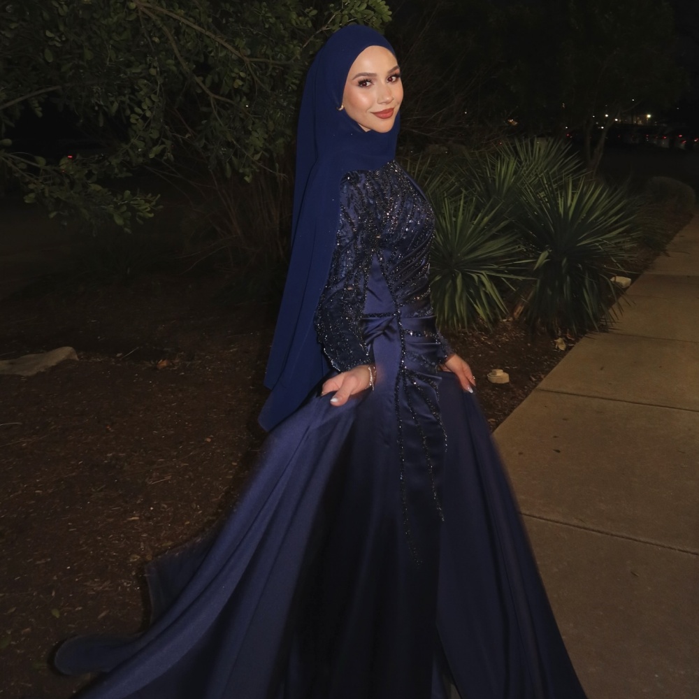Contessa Dubai Atroceruleous Sequins Floral Prom Dresses A-line Customized فساتين سهرة Pleats Floor-Length robes de soirée