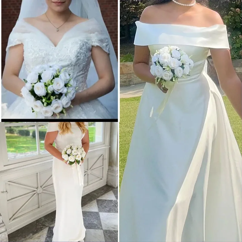 Bouquet da sposa damigella d'onore da sposa Fiori di seta bianchi Rose Sposa artificiale Fiore all'occhiello Spille Mariage Bouquet Accessori da sposa