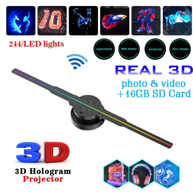 42 ซม.3D Holographic พัดลม WiFi ระยะไกลที่กําหนดเองไอคอน DIY โลโก้วิดีโอ LED นีออนไฟหมุนจอแสดงผล AD 3D โปรเจคเตอร์โฮโลแกรม