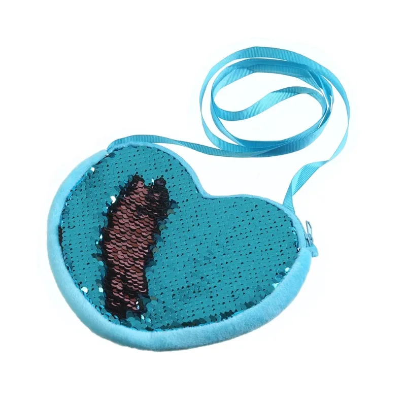 Bolsa de lantejoulas para crianças, carteira em forma de coração, linda bolsa, bolsas de ombro crossbody, embreagem feminina, moda infantil, nova