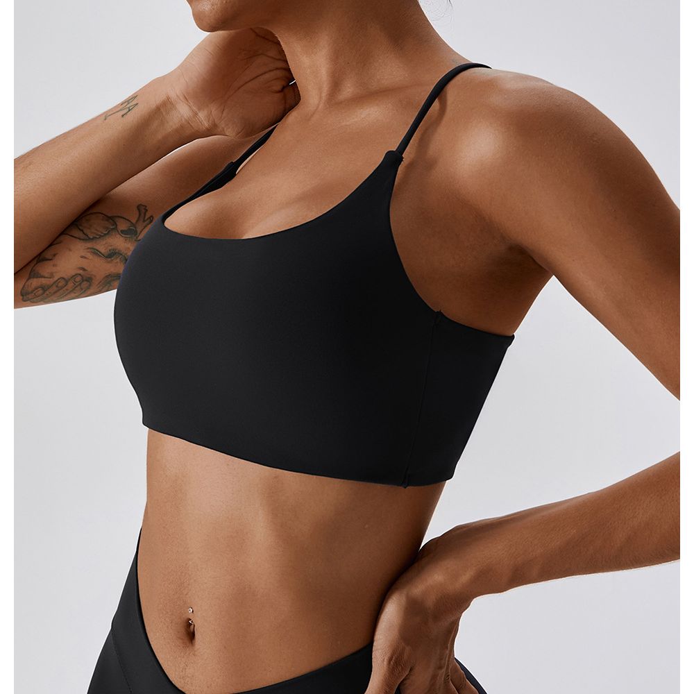 Einfarbiger U-förmiger Multi-Strap-Kreuzrücken-Fitness-Sport-BH für Damen, Fitnessstudio, Yoga, sportlich, eng, Workout, Joggen, weich, mit Brustpolster