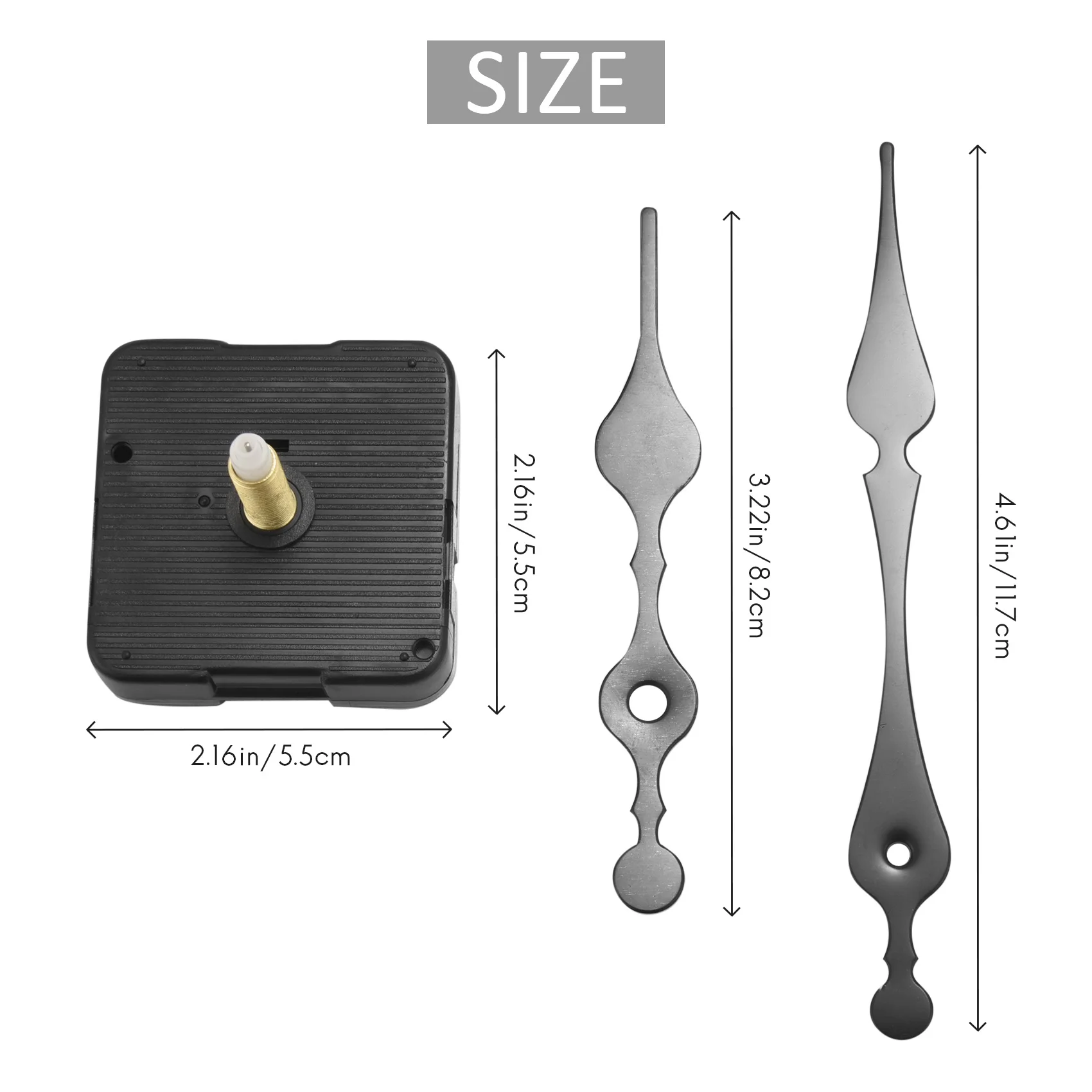 Long Spindle Clock Mechanism Movement, 3/ 5 Inch Maximum Dial Thickness, 1-1/ 10 Inch Total Shaft Length