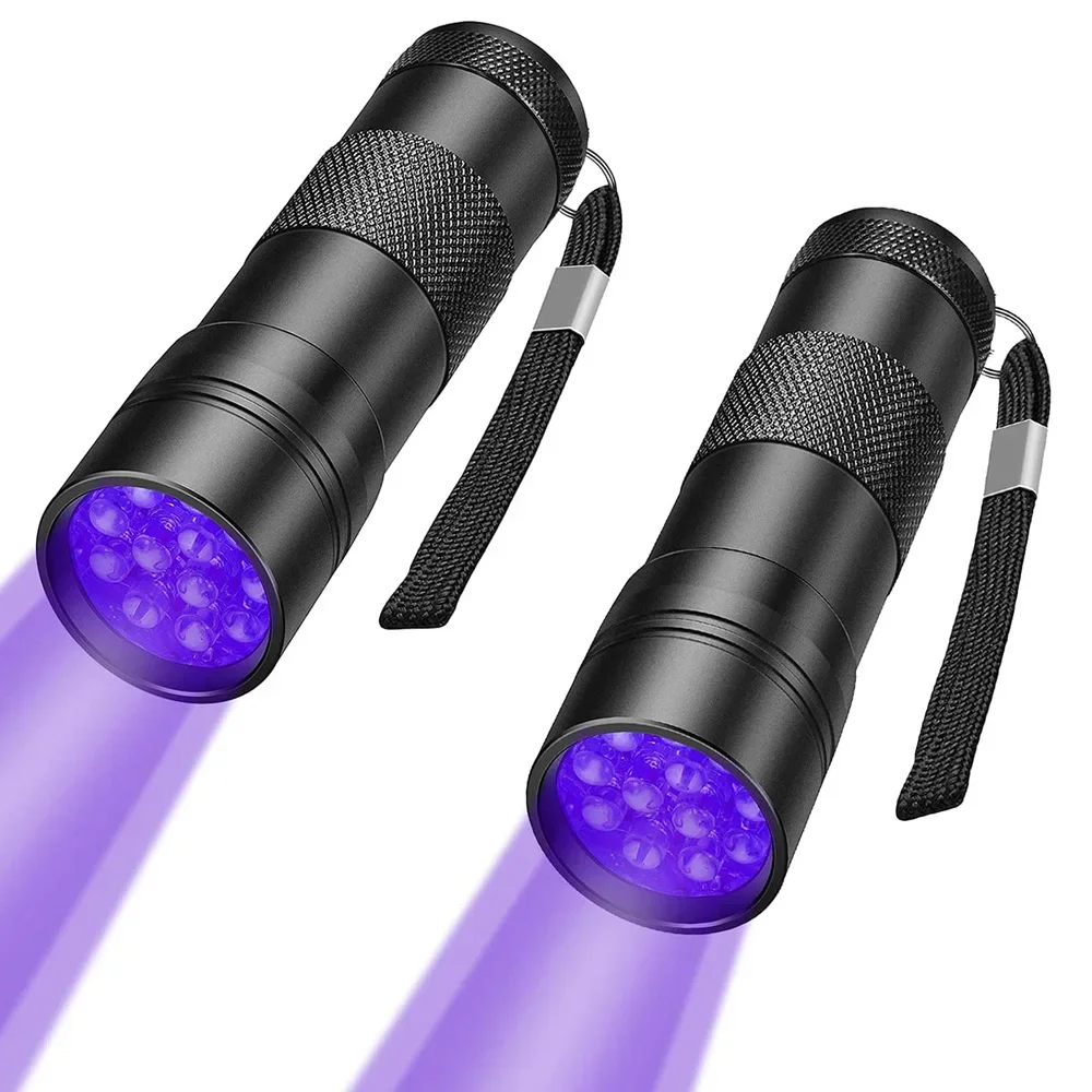 Torce a luce nera impermeabili portatili UV 12 LED 395nm Mini rilevatore di torcia leggera per macchie di urina di animali domestici Lampada UV a luce nera