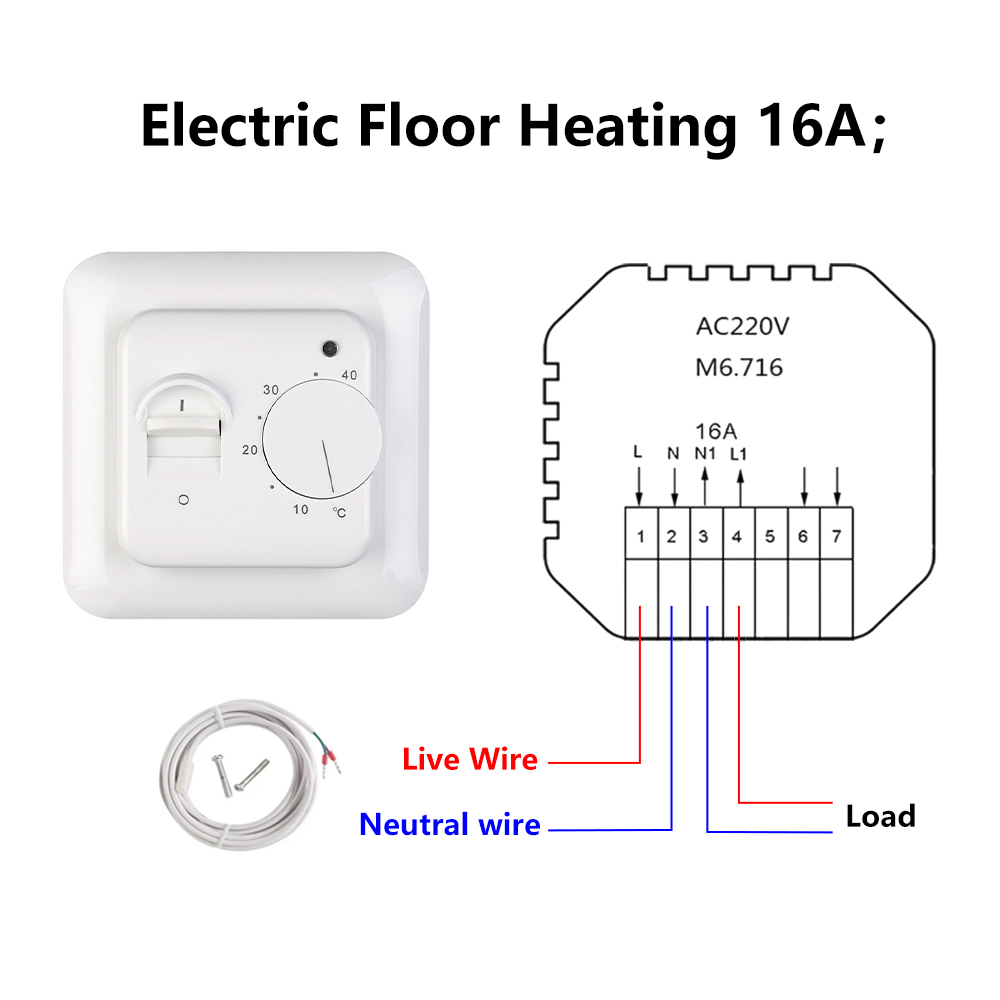 MAXKOSKO RTC70 Mechanical Room Thermostat Electric Floor Heating Thermostat Infrared Heater with External NTC Sensor Probe 16A