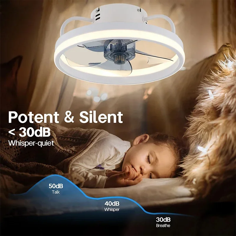Ventilatori da soffitto con luci Controllo remoto APP Motore CC Dimmerabile continuo Motore CC a 6 velocità Dimmerabile continuo 33-40 cm Luce ventilatore intelligente