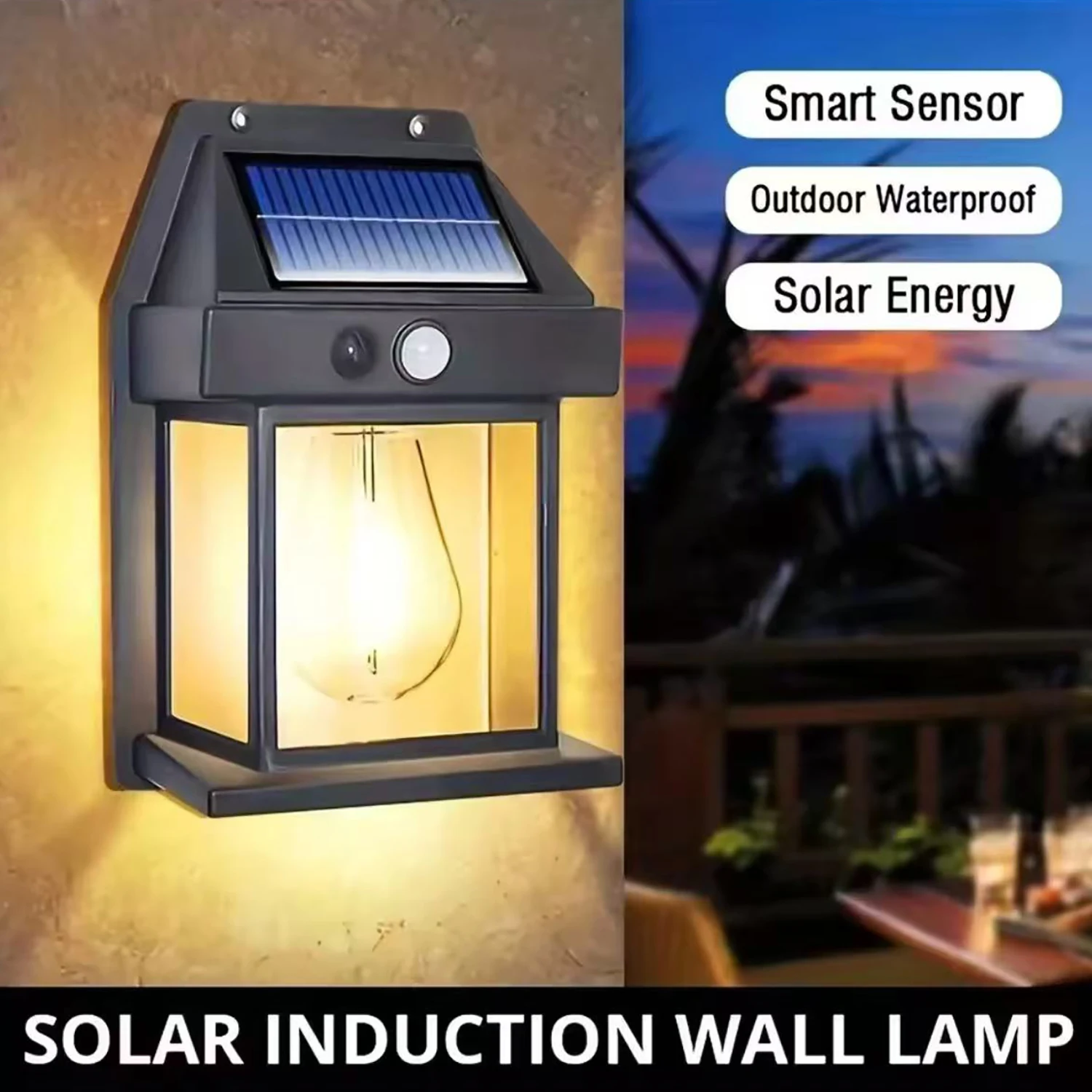 Lámpara Solar de pared para exteriores, lámpara de filamento de tungsteno impermeable, lámpara de inducción, luz de pared de jardín para el hogar, iluminación de Villa, luz nocturna