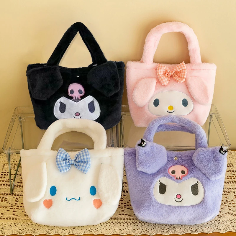 Kawaii sanrio saco de pelúcia minha melodia kuromi dos desenhos animados animal bolsa bonito cinnamoroll armazenamento tote sacos feminino meninas presentes aniversário