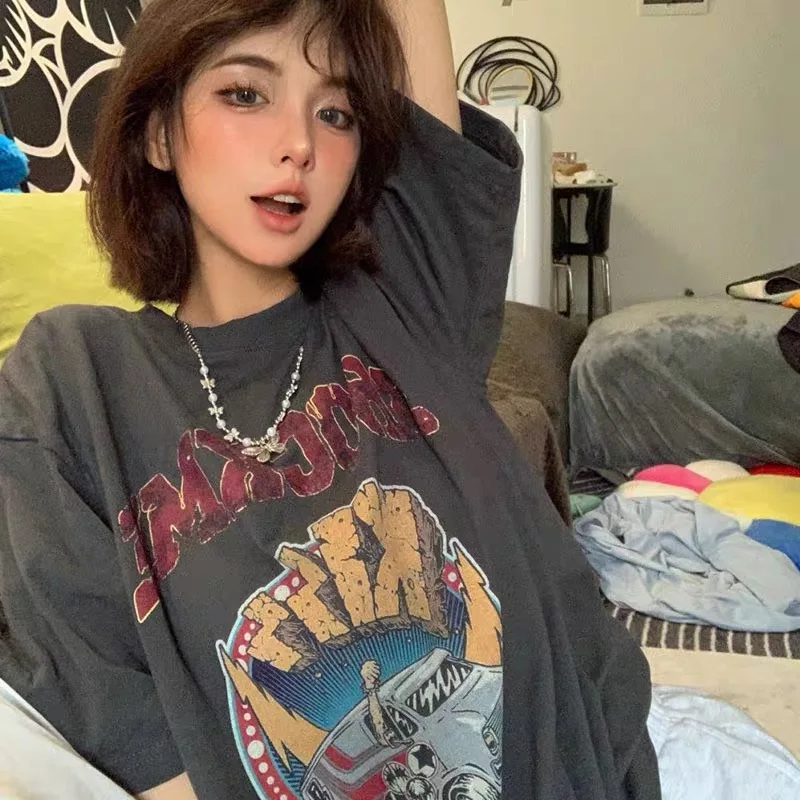 Spring Summer Vintage k ey ort Sve T-irt Loose Fit Ladies Top for Ages 8-24 Summer Season 2024 Other Material 00%