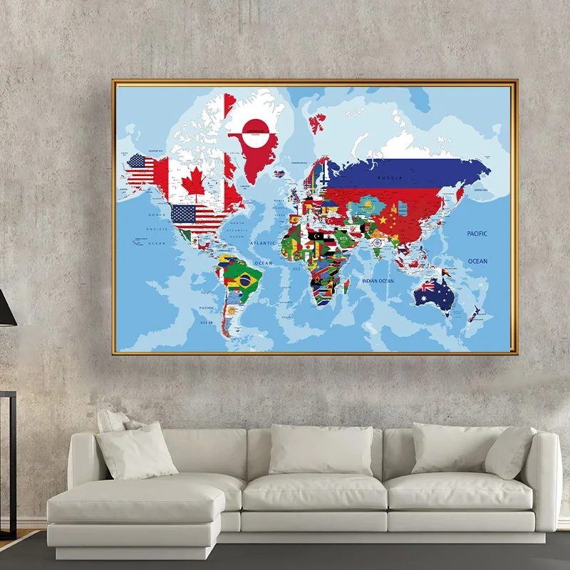 Póster de mapa del mundo de 150x100cm en inglés, decoración de pared, pintura no tejida, imagen Vintage, suministros escolares para el hogar y la Oficina, 1 ud.
