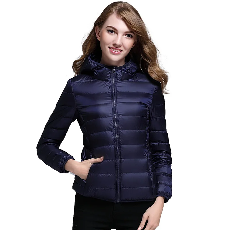 Femmes doudoune nouveau automne hiver à manches longues à capuche chaud blanc canard doudoune mode léger décontracté noir manteaux