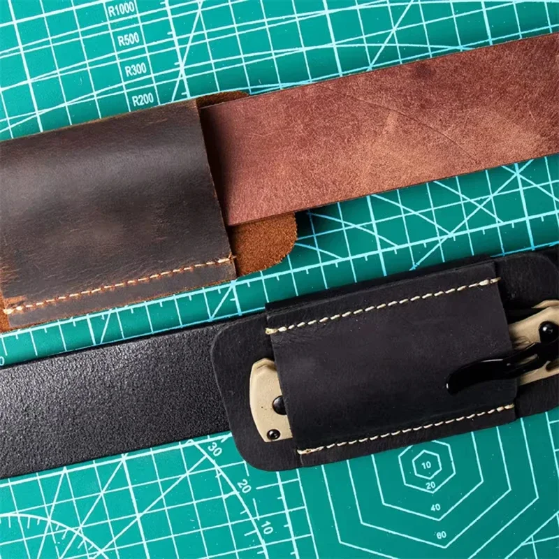 ยุทธวิธีกลางแจ้งหนังมีด Sheaths EDC หนัง Sheath สําหรับมีดพับ Carrier มีดมินิไฟฉายหนัง Holster