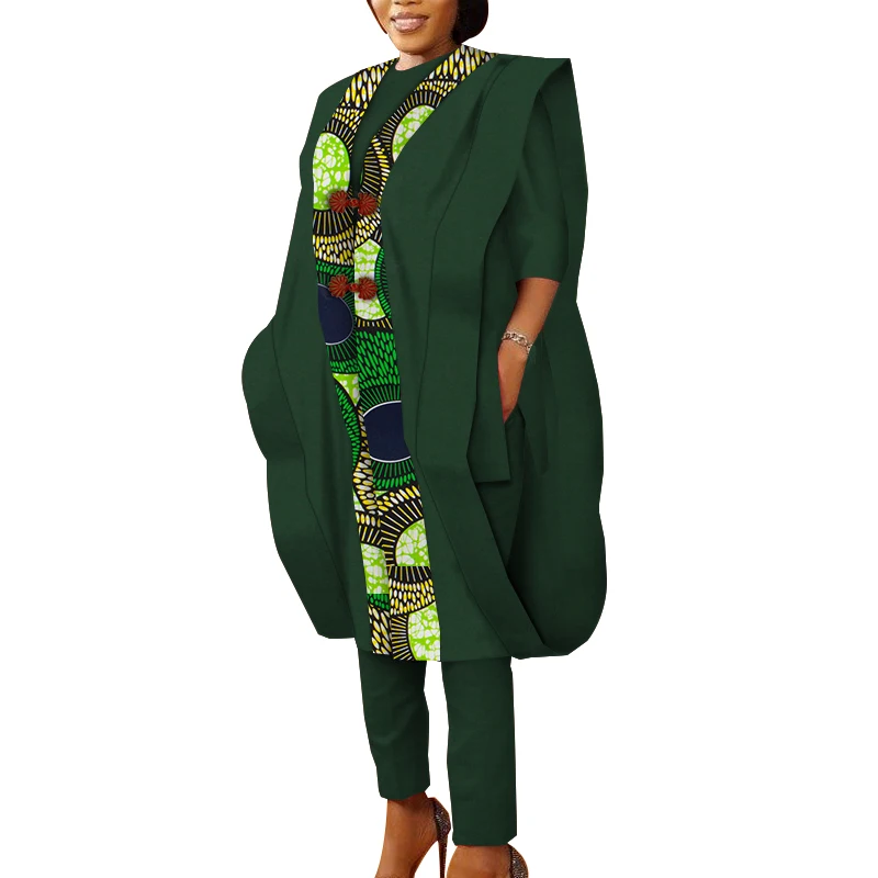 3 pçs conjunto ancara estampas africanas feminino agbada robe topos calça ternos algodão solto dashiki roupas de festa tradicional wy5590
