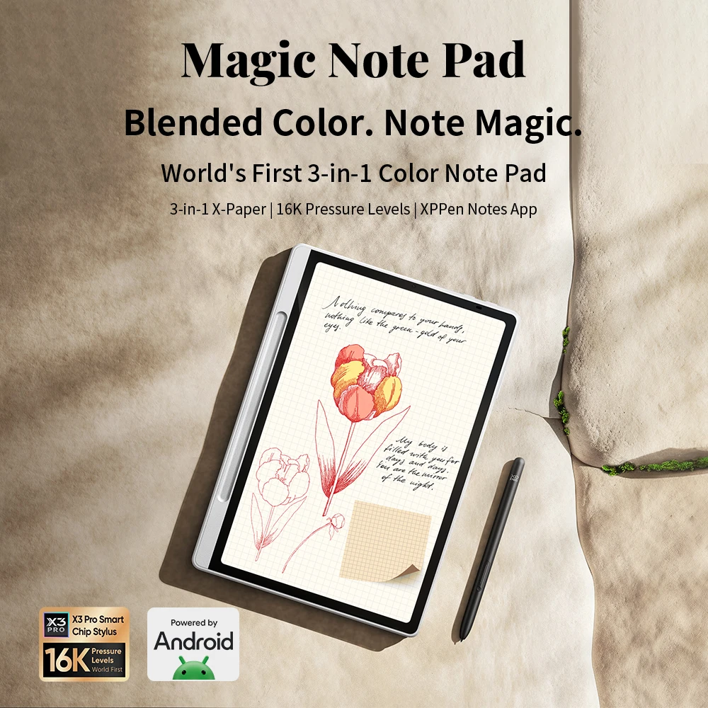 XPPen Magic Note Pad Android 14, белый графический планшет, деловой цифровой блокнот для письма, 3-в-1, цветная чернильная бумага, устройство для чтения электронных книг