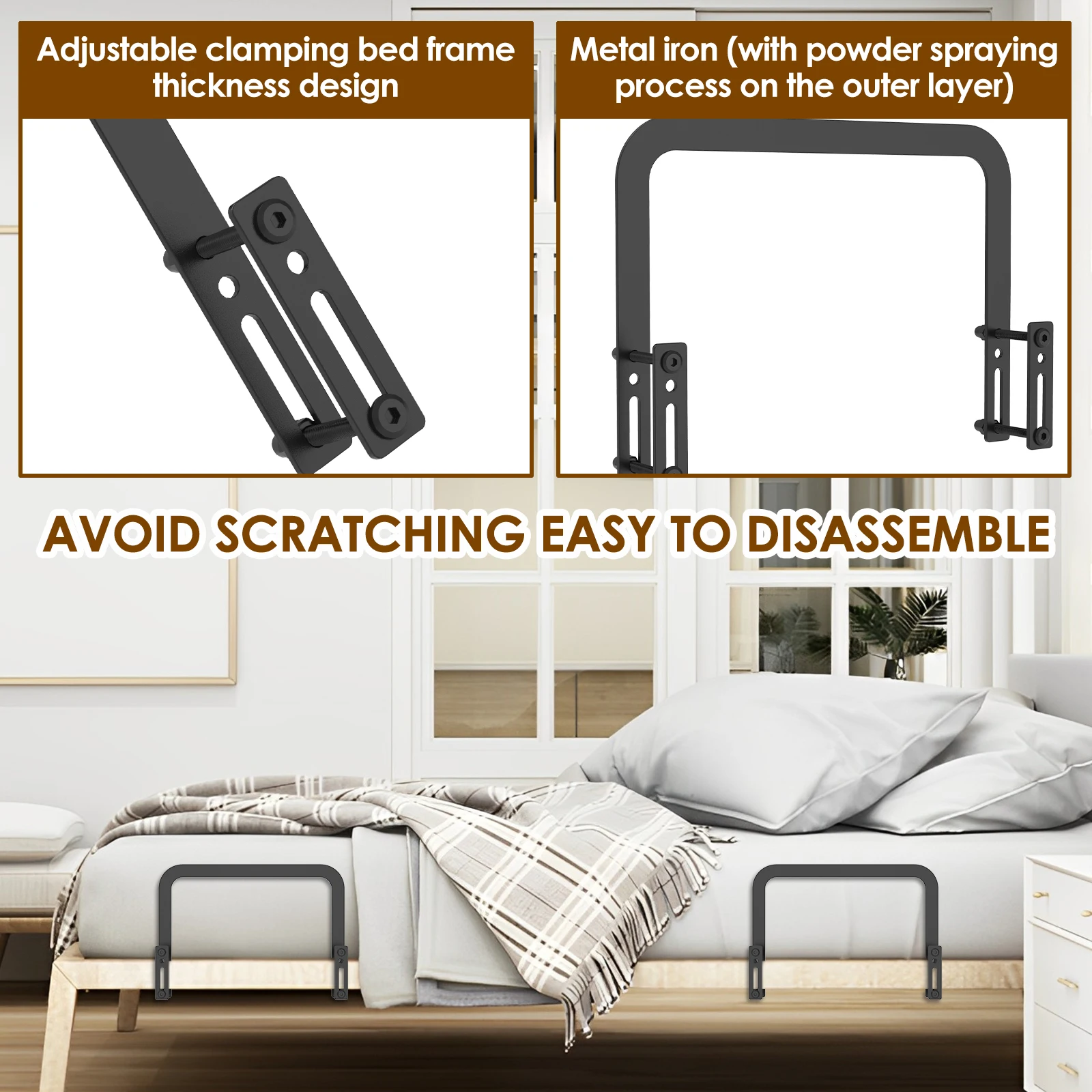 2/4Pcs Mattress Slide Stoppers Metal Non Slip Mattress Gripper Adjustable Mattress Retainer Bar Bracket for Home Metal Bed Frame