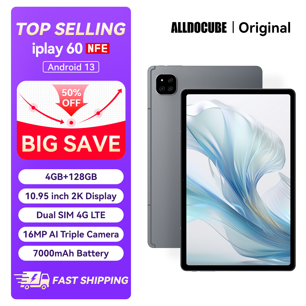 ALLLDOCUBE-Configuração da Câmera Traseira Tripla, iplay60, 4G NFE, 11 ", 2K FHD Display, 12GB RAM, 8GB Virtual, 128GB ROM, 4096 Níveis de Precisão