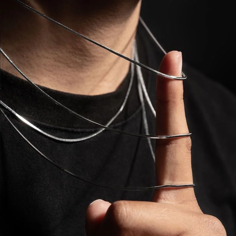 パンクヒップホップ 2 ミリメートルスネークリンクチェーン 925 スターリングシルバーネックレス男性女性シルバー男性ジュエリーギフト Cadenas パラ Hombre