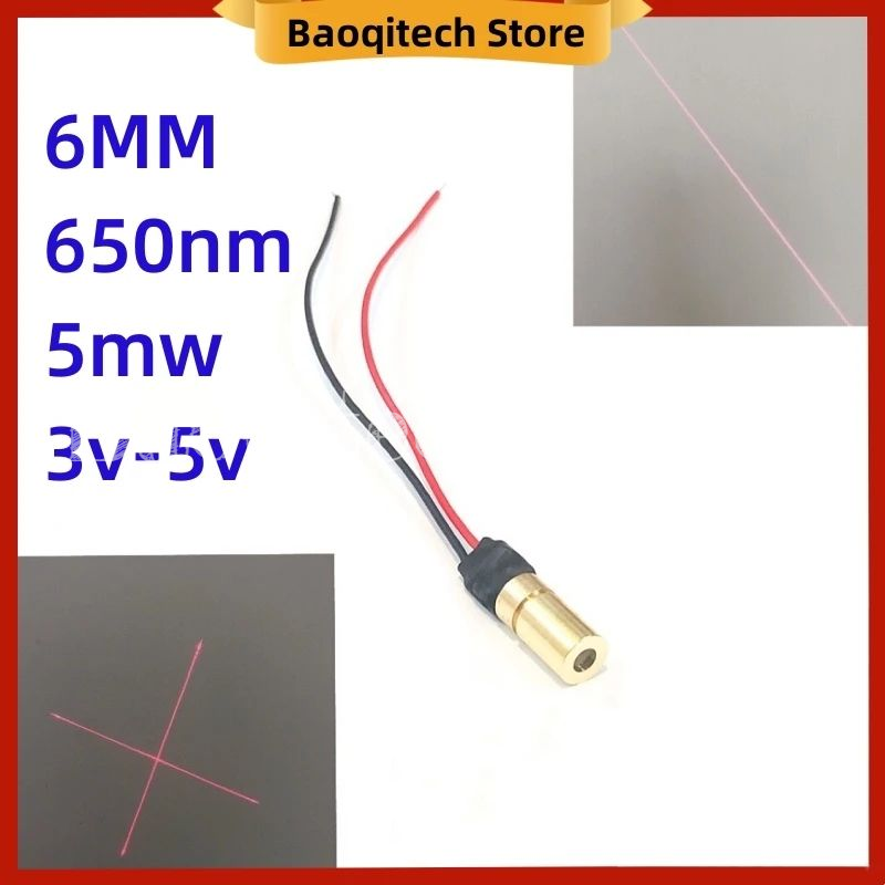 1 5 10 Stück 6 mm Lasermodul in Industriequalität 650 nm 5 mW 3 V-5 V 6 mm gerade Linie Fadenkreuz einstellbare Brennweite rotes Licht