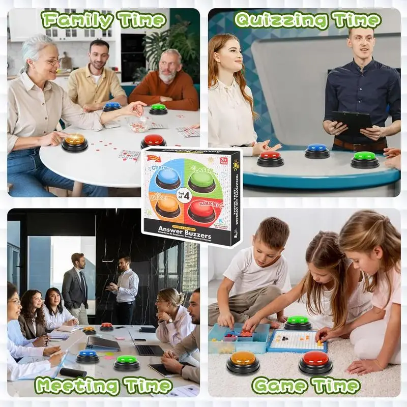 Educational Answer Buzzer Set 4pcs Recordable Talking Button Children Interactive Toy Family Game Competition Props Toys
