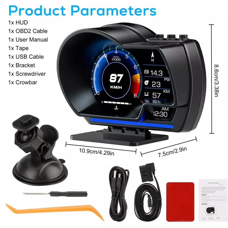 Medidor de sistemas dobles Universal OBD2 y GPS, velocímetro, pantalla frontal, medidor multifunción de temperatura del agua, accesorios Turbo para coche HUD P6