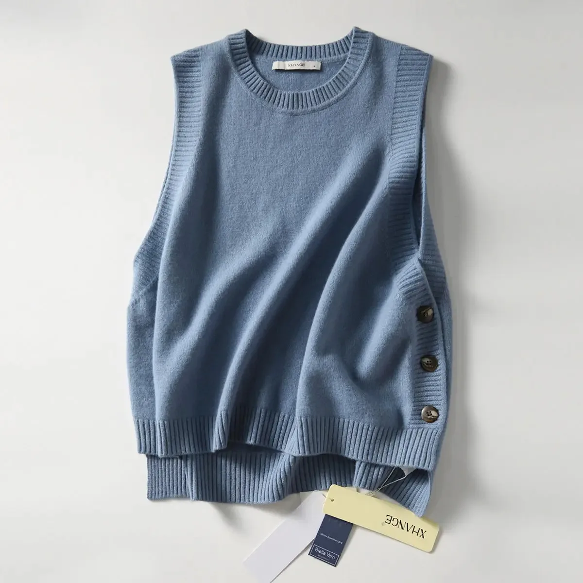 Suéter de punto a la moda para mujer, chaleco estilo universitario con tres botones, color sólido, cuello redondo, informal, combina con todo