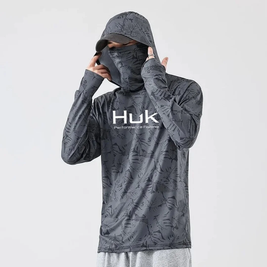 Sudadera con capucha De pesca para hombre, Sudadera con capucha con protección UV De pesca, ropa De Pesca, top con capucha, gris y blanco