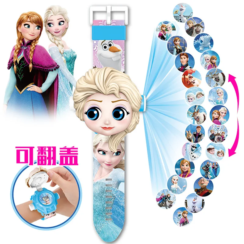 Nova projeção minnie crianças relógios para meninas disney princesa elsa spiderman crianças relógio com 24 imagens relógio digital meninos