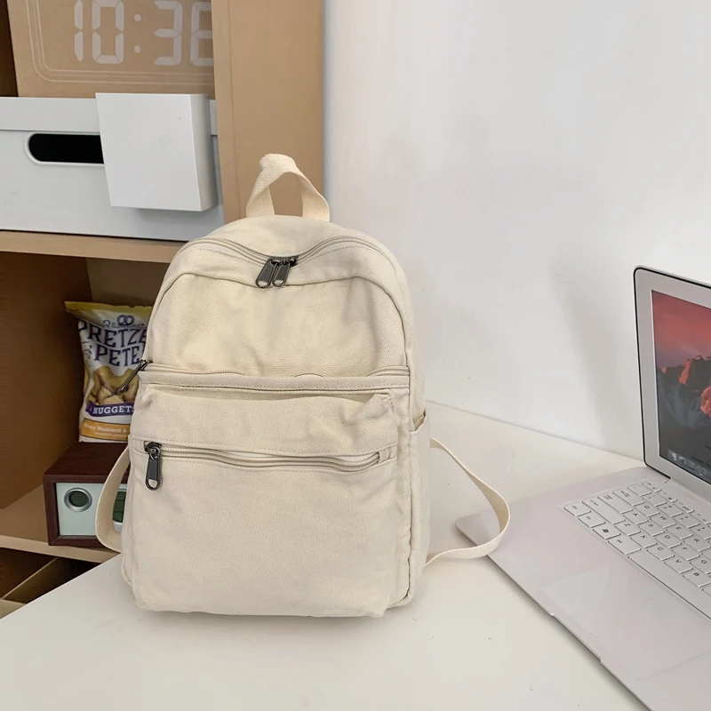 Mochilas pequeñas de lona para mujer, 100% algodón, mochilas escolares para chicas adolescentes, color morado sólido, estilo coreano, ropa informal