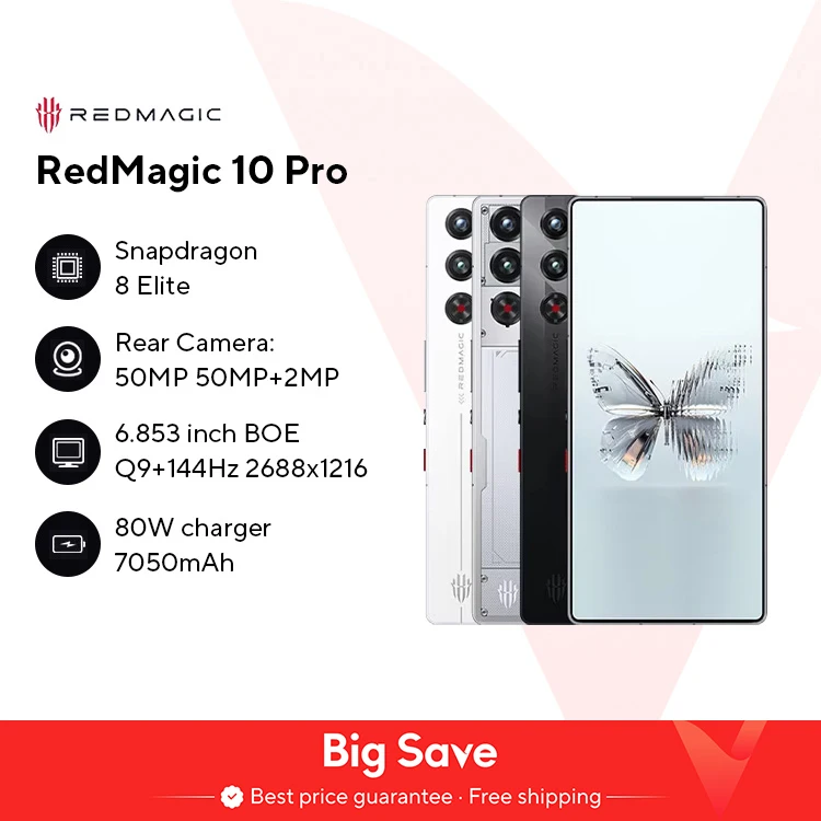 Versione globale RedMagic 10 Pro 5G Gaming Phone 6.85" Snapdragon 8 Elite 7050mAh 100W Carica 50MP NFC SmartPhone