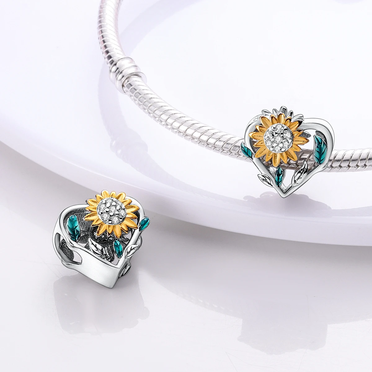 Laza 1pc versilbert Charm Sonnenblumen perlen passen Schlangen kette Armband machen Modeschmuck