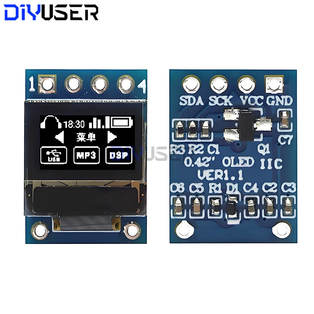 Pantalla OLED SSD1306, módulo de interfaz SPI I2C de 72x40 píxeles blanco de 0,42 pulgadas para placa de desarrollo DIY Arduino Raspberry Pi
