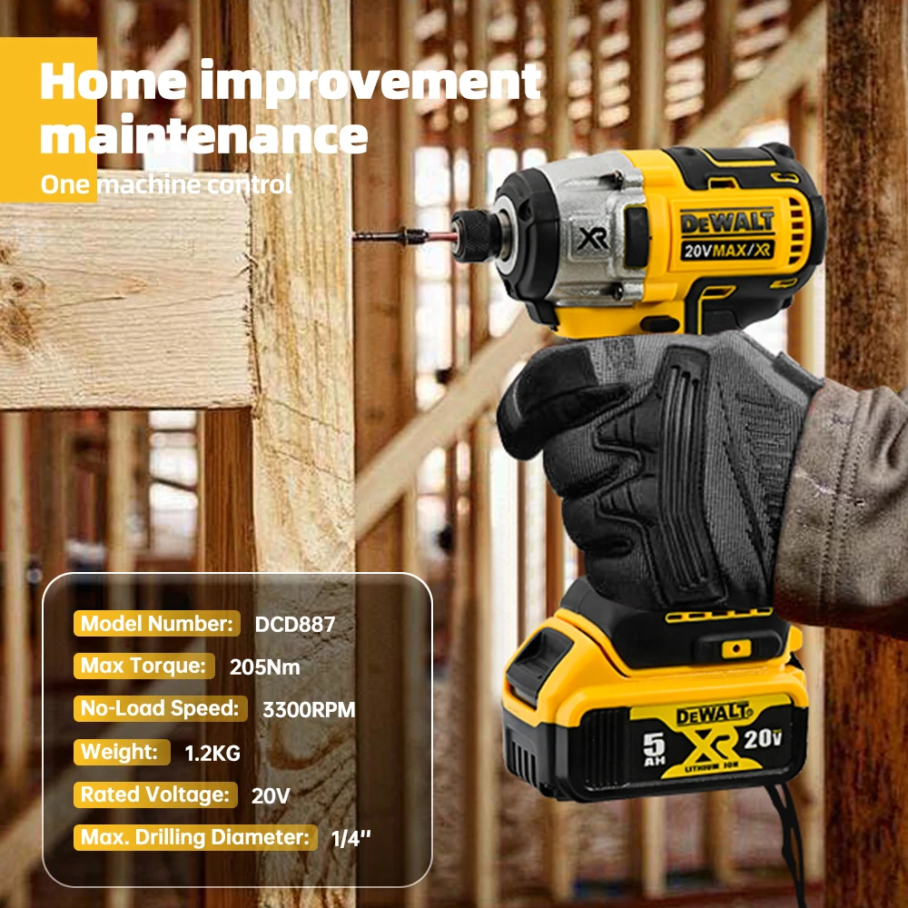 DEWALT DCD887 cordless impact driver 20V Lithium-ion cordless drill Electric screwdrive Rechargeable Brushless motor Power tools
