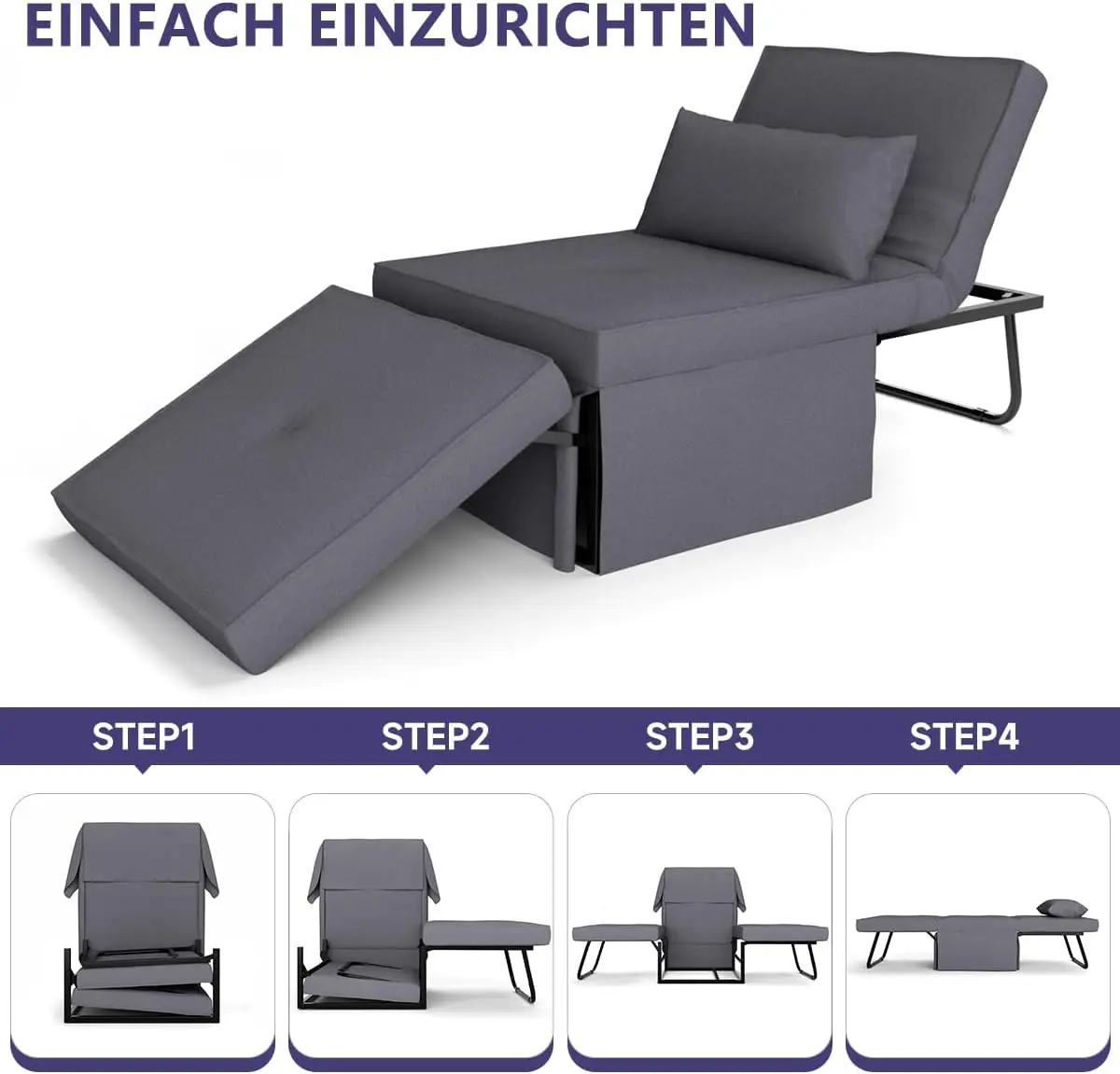 t Schlaffunktion Modern Faltliege für kleine Räume Schlafhocker mit adjustable backrest and comfortable breathable Polst