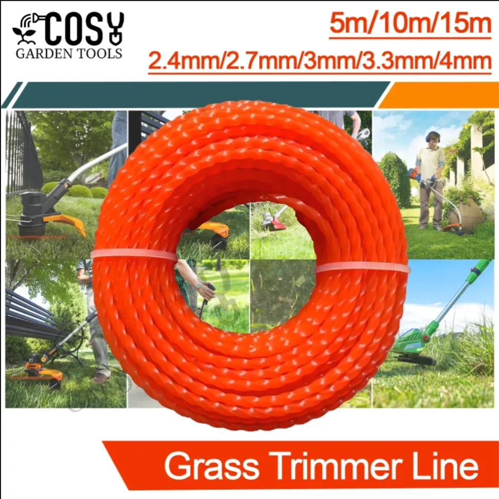 COSY 2.4mm/2.7mm/3.3mm/4mm*15M Nylon Spiral Brush Cutter Rope Brushcutter Nylon Cord Rope Strimmer Line Mower Accessories