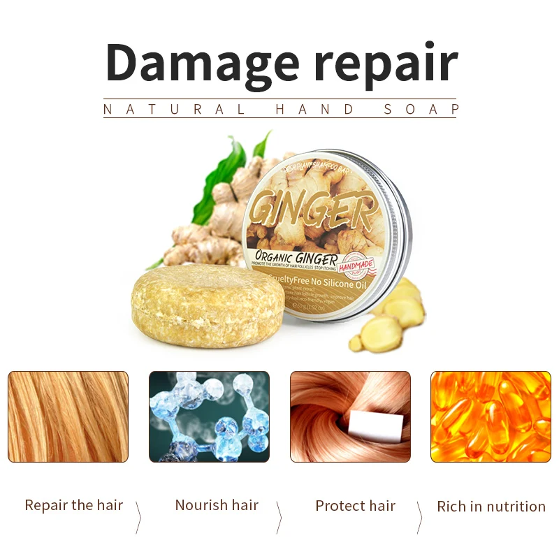 Shampoo-Seife. Fester Ingwer-Shampoo-Riegel. Reinigen Sie die Kopfhaut. Entfernen Sie Öl, frischen und waschen Sie das Haar. Ingwer-Extrakt