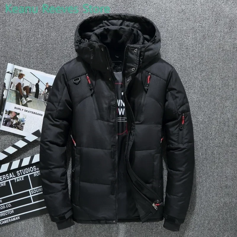 Herren-Parkas mit Kapuze, Grad-Winterkleidung für Herren, weißer Enten-Gänsefedern-Mantel, dicker warmer Schneejackenmantel für Herren, Windjacke für Herren