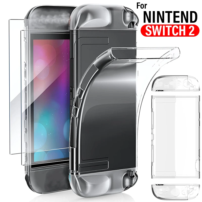 Para Switch 2 consola de juegos portátil funda de silicona cubierta protectora a prueba de golpes carcasa protectora transparente para Nintendo Switch2