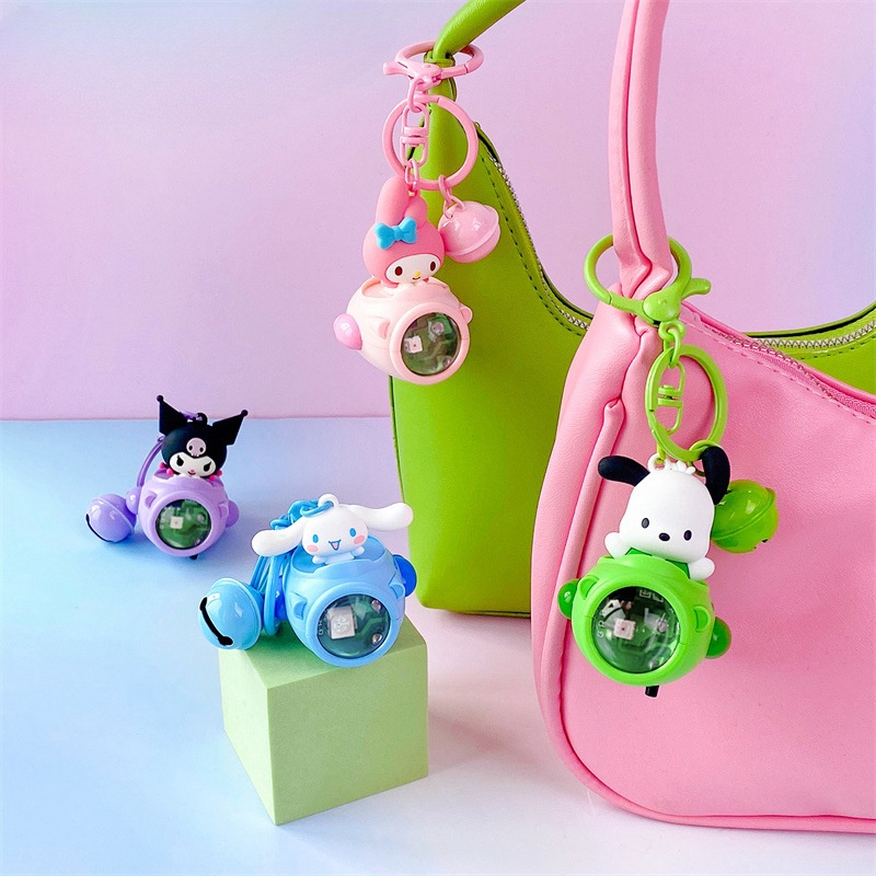 Sanrio Keychain Sunset Light Ship Series Genuine Keychain Kuromi Hello Kitty Cinnamoroll Backpack Pendant Car Keyring Kids Gift