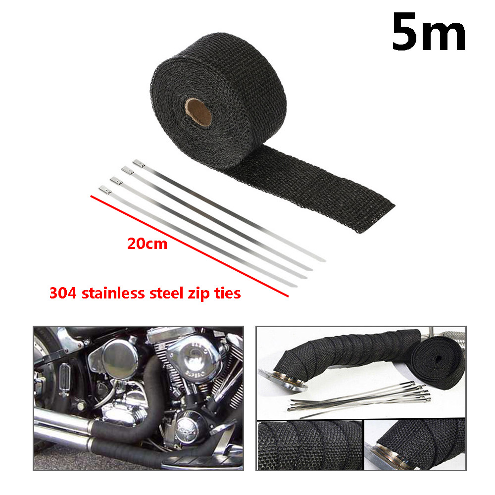 5M/10M/15M Motorfiets Uitlaat Thermische Tape Header Warmte Wrap Spruitstuk Isolatie Rolbestendig met Roestvrij Banden