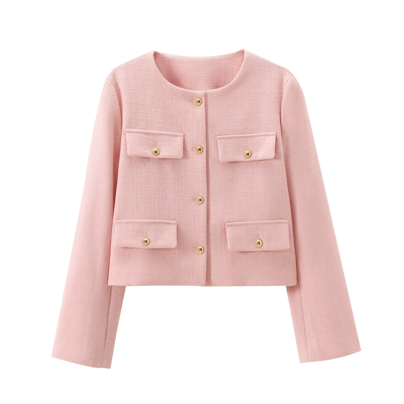 Inverno novo produto moda feminina e casual versátil em torno do pescoço flip decoração curto terno casaco