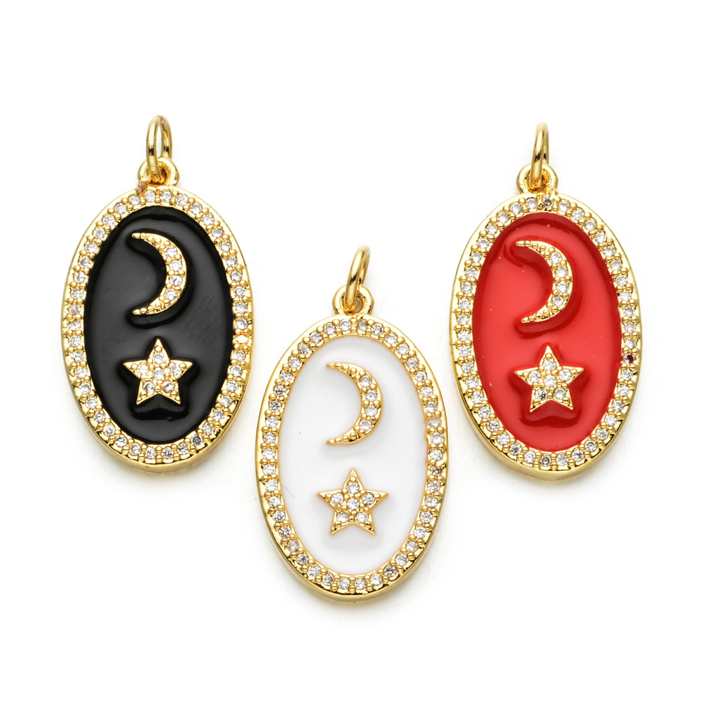 Zirkonia Liontin Enamel Bintang & Bulan & Planet Bulat Berlapis Emas untuk Kalung Gelang Anting-Anting DIY Membuat Hadiah Aksesori Perhiasan