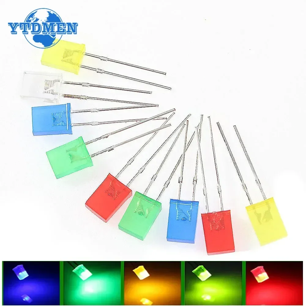 100 ชิ้น/ล็อตสแควร์ 2*5*7 มม.LED ไดโอด 2X5X7 มม.5 สีสีแดงสีเหลืองสีเขียวสีฟ้าสีขาว LED Light-emitting Diode Kit สําหรับ DIY อิเล็กทรอนิกส์