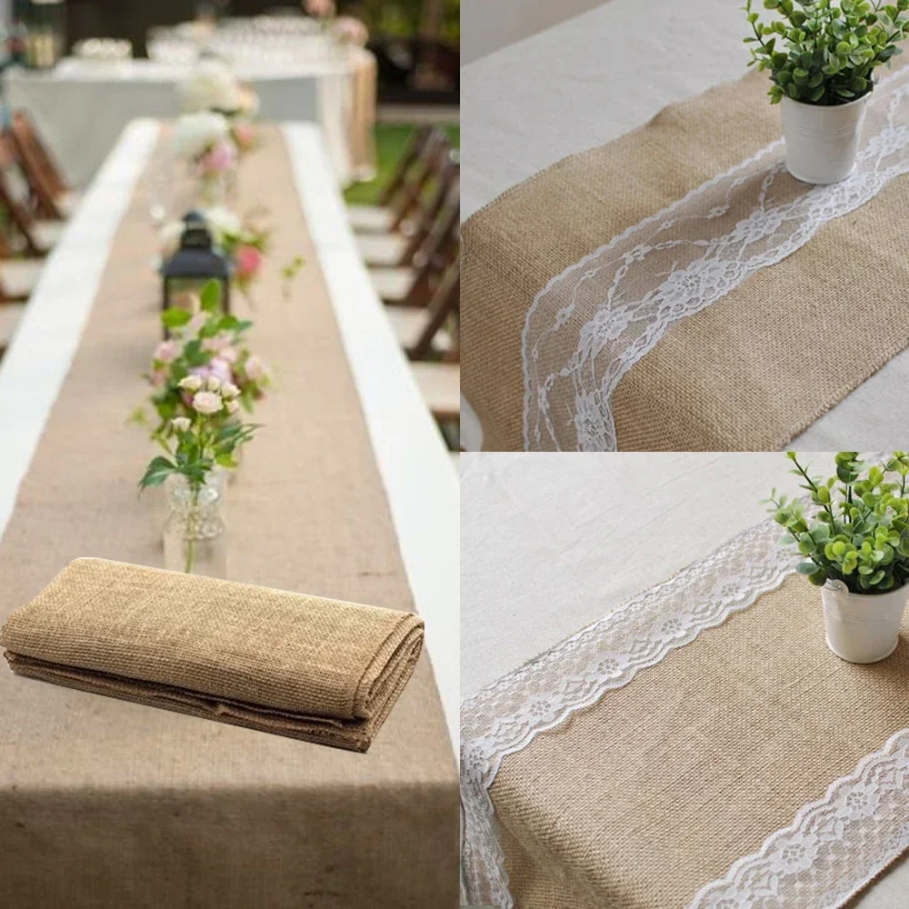 30cm Width 10M Jute Linen Vintage Natural Table Runner Burlap Rustic Khaki Wedding Dining Table Runner Decoration